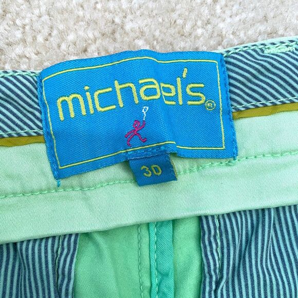 $110 Michael's NWT Men's Size 30 Green Cotton Chino Shorts Preppy Sporty Stretch - Picture 4 of 7